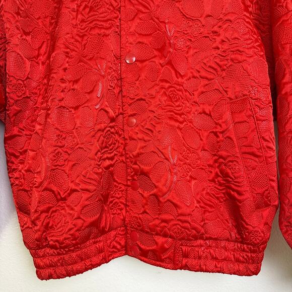 Adidas Tracktop Jacket Womens XS Red Floral Jacquard Trefoil Snap Up AY6733 NWOT - Picture 5 of 11